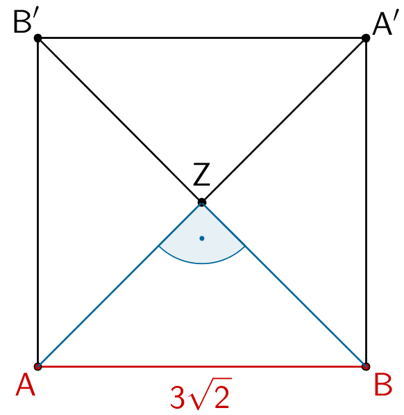Veranschaulichung des Nachweises des Quadrats ABA'B' unter Berücksichtigung der Lage des Punktes Z