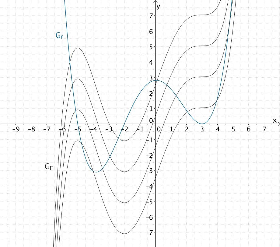 In y-Richtung verschobene Graphen von Stammfunktionen F einer ganzrationalen Funktion f